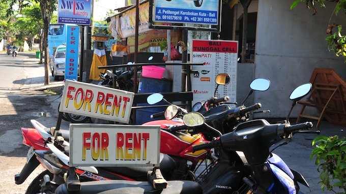 Motorbikes on a street in Seminyak, Bali