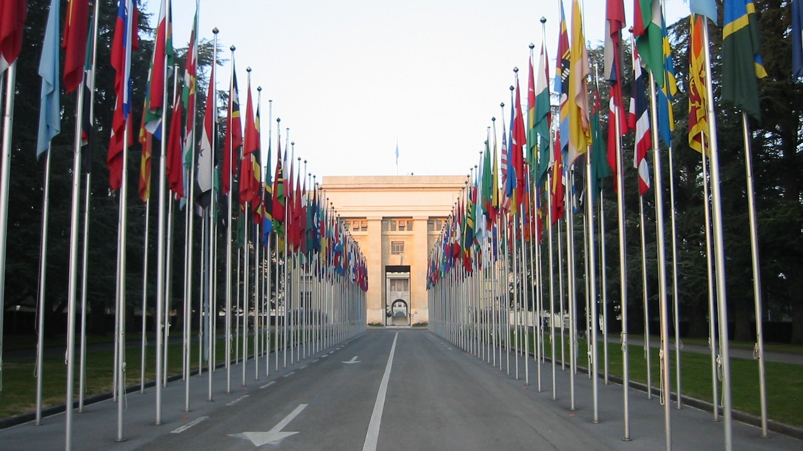 Flags outside the United Nations office in Geneva