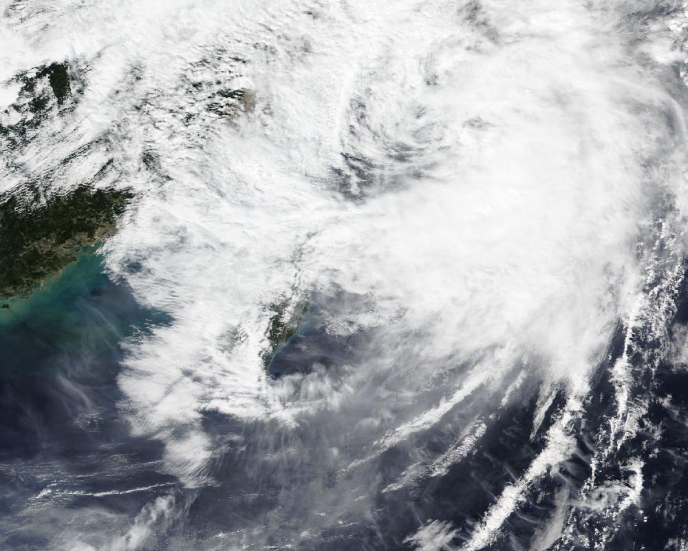 Spiral clouds of Typhoon Champi over Taiwan